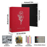 1 x RAW Customer Returns Lanpn photo book for self-design 80 black pages, linen DIY scrapbook album with 10 metal pens as a gift for wedding anniversary, Christmas, birthday friends and family red, 22.5 x 29.5 cm  - RRP €17.99