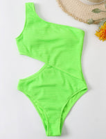 1 x Brand New FEOYA Women s One-Piece Swimsuit Cut Out Sexy Swimwear Ribbed Tummy Control Bathing Suits A-fluorescent green L - RRP €30.99