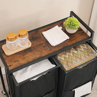 1 x RAW Customer Returns HOOBRO laundry basket 2 compartments, laundry collector with shelf, laundry box, laundry trolley with wheels, 2 x 49.5 L, laundry bag made of Oxford fabric, extendable and removable, vintage brown-black EBF72XY01 - RRP €54.44