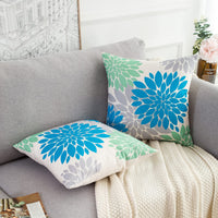 2 x Brand New Cushion cover 40 x 40 cm summer autumn flower decorative pillow sofa cushion decorative blue and green modern linen cushion cover sofa cushion cover for sofa indoors living room garden set of 2 - RRP €30.24