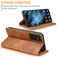 1 x RAW Customer Returns AFARER Simple Style Wallet Phone Case Compatible with Samsung Galaxy S21 Ultra 5G Folding Leather Case Shockproof Protection with Card Holder Stand - Brown - RRP €18.14