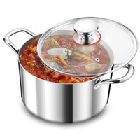 1 x RAW Customer Returns TEAMFAR cooking pot, 20cm pot induction made of 3-layer stainless steel, high-quality 3.3L pasta pot meat pot with glass lid for all types of stoves, polished stainless steel uncoated, healthy, dishwasher safe - RRP €25.2