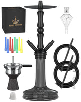 1 x RAW Customer Returns NOBLE HOOKAH 77cm Shisha Set 2 hoses made of aluminum tube with 2 connections and complete shisha accessories - shisha head, beautiful glass vase, molasses catcher, 2 hoses and handle black  - RRP €80.99