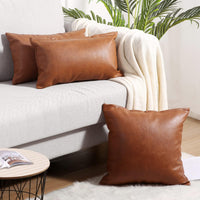 1 x Brand New Yaertun set of 2 faux leather cushion covers, sofa cushions, decorative cushion covers, square throw pillow covers, cushions for sofa, bedroom, 24 x24 , 60 x 60 cm, brown - RRP €39.46