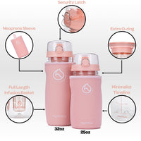 1 x RAW Customer Returns Hydracy Drinking Bottle for Fruit Spritzers 1L -Sports Water Bottle with Time Marker Long Infuser and Insulated Cover -Detox Sports Bottle 27 Delicious Recipes Infused Water eBook Gift - Pink - RRP €20.04