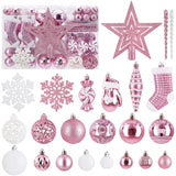 1 x RAW Customer Returns SOLEDI Set of 128 Premium Christmas Baubles Plastic Pink White with Tree Top Star - Robust and Safe Christmas Tree Decoration Set with Hanging - Colorful Christmas Tree Baubles, Reusable Christmas Decoration - RRP €38.98