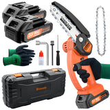 2 x RAW Customer Returns Mini Chainsaw, Bravolu 21V 6 Inch Cordless Chainsaws, Portable Electric Chainsaws with One Hand with 2 Batteries 2 Chains and Protective Gloves, Suitable for Cutting Branches and Wood - RRP €157.36