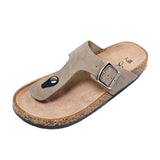 1 x RAW Customer Returns JOMIX Summer Sandals Women Leather Toe Separator Flip Flops Elegant Flat Beach Shoes Soft Cork Footbed A Beige, 37 EU  - RRP €60.0