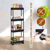 1 x RAW Customer Returns WASJOYE Narrow trolley with 4 levels, kitchen shelf and niche shelf on wheels, plastic kitchen trolley, serving trolley on hooks, shelf on wheels for kitchen, bedroom, office, bathroom black  - RRP €20.16