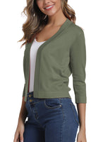 1 x RAW Customer Returns Women s 3 4 Sleeve Open Front Bolero Cardigan Shrug Solid Cardigan Top L, Light Olive Green  - RRP €32.12