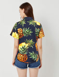 1 x RAW Customer Returns SSLR Women s Blouse Cotton Pineapple Shirt Short Sleeve Hawaii Shirt Summer Blouses for Women Small, Navy  - RRP €23.7