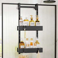 1 x RAW Customer Returns Orimade hanging shower shelf with hooks, adjustable shower shelf without drilling, 2 pieces hanging shelf shower basket for frameless glass door black - RRP €28.22