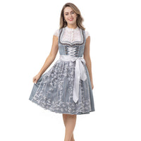 1 x RAW Customer Returns Kelliar Dirndl Traditional Bavarian Dress Women s 60cm Oktoberfest Dress with Lace Apron Grey-Green 36 - RRP €24.0