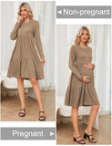 1 x Brand New MAVIS LAVEN Women s Maternity Dress Rib Knit Crew Neck Long Sleeve Casual Maternity Dresses for Photo Shoot Baby Shower, Khaki XXL - RRP €27.06