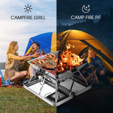 1 x RAW Customer Returns KAHEIGN Camping Wood Stove Portable Stainless Steel Camping Grill, Foldable BBQ Fire Pit Grill for Camping Camping Stove Made of Stainless Steel with Carrying Bag for Camping Picnic BBQ - RRP €38.03