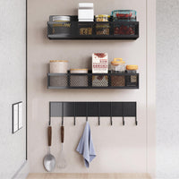 1 x RAW Customer Returns UMDONX 6 Pieces Magnetic Refrigerator Spice Rack, Refrigerator Magnets Shelf with 16 Removable Hooks, Refrigerator Shelf Magnetic Black  - RRP €28.14