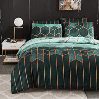 1 x RAW Customer Returns Xiongfeng Mitchell Bed Linen 155 x 220 cm Green Geometric Checked Reversible Bed Linen Marble Modern Microfibre Duvet Cover with Zip and 1 Pillowcase 80 x 80 cm - RRP €28.93