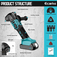 1 x RAW Customer Returns Ecarke cordless multi-function tool for Makita battery 18V Li-Ion, multi-tool 6 adjustable speeds, brushless motor for removing, scraping, cutting with 23 accessories batteries not included  - RRP €69.99