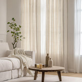 1 x RAW Customer Returns MIULEE Curtains Striped-High Quality Curtains Linen Look with Beige Stripes for Living Room, Set of 2 Opaque Curtains with Back Loops and Rod Pocket, Each 215 cm High, Curtain Bedroom - RRP €39.31