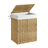 1 x RAW Customer Returns SONGMICS laundry basket 90 liters, hand-woven, laundry collector made of synthetic rattan, with lid and handles, foldable, removable laundry bag, natural color LCB51NL - RRP €41.99