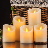 1 x RAW Customer Returns Aku Tonpa Flameless Candles, Battery Operated Real Wax Pillar Candles, Flickering Moving Wick Electric LED Candles Set with Remote Control, 24 Hour Timer, 5 Pack - RRP €25.88