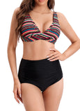 1 x Brand New Laorchid Women s Swimwear Two-Piece Bikini Set High Waist Swimsuit Sexy Swimsuit Bandeau Bikini Padded Tankini Set Bohemia Stripes Black XL - RRP €35.28