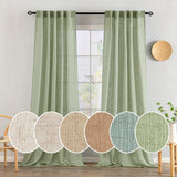 1 x RAW Customer Returns MIULEE Curtains Tab-Top Voile Curtain Modern Linen Look Semi-Transparent for Living Room Bedroom Room Divider Sliding Curtain Set of 2 Stores Green 245 x 140 cm - RRP €40.58