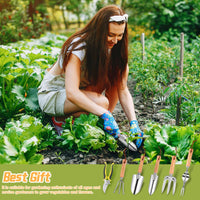 1 x RAW Customer Returns YAUNGEL Garden Tool Set, 6-Piece Heavy-Duty Stainless Steel Garden Tools with Non-Slip Wooden Handle, Flower Scissors, Trowel, Hand Rake, Weeder - Garden Gifts for Women Men - RRP €18.68