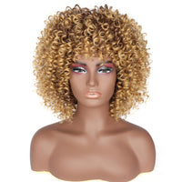 1 x RAW Customer Returns PORSMEER Curly Afro Wig Brown Blonde Natural Synthetic Hair with Bangs for Women Shoulder Length Curly Kinky Bob Wig Volume for Black Women, 14 inches - RRP €23.18