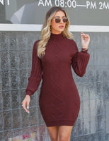 2 x Brand New Gyabnw winter dress women s knee-length knitted dress stand-up collar sweater dress long-sleeved winter mini dress leisure sweater dress, wine red XL - RRP €79.98