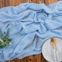 4 x RAW Customer Returns AOKSUNOVA table runner muslin wedding 4m x 80cm cheesecloth table runner decorative fabric light blue - RRP €80.64