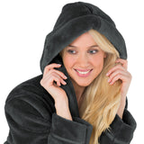 1 x RAW Customer Returns CelinaTex Samos Bathrobe Hooded Uni Long Side Pockets Ladies Gentlemen Unisex Sherpa Fleece S Anthracite - RRP €36.97