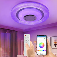 1 x RAW Customer Returns Wayrank RGB LED Ceiling Light with Bluetooth Speaker, 36W Dimmable Ceiling Lamp with Remote Control and APP Control, 3600LM Chandelier for Bedroom Kitchen Living Room - RRP €35.7