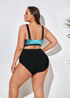 1 x RAW Customer Returns Hanna Nikole Female Tummy Control Swimsuit Plus Size Bikini Push Up Swimwear Blue Green Lines 46 - RRP €44.99