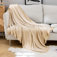 1 x RAW Customer Returns MIULEE Cuddly Blanket Fleece Blanket Flannel Blanket with Pompoms Plain Living Blankets Couch Blanket Fluffy Throw Microfiber Bedspread Sofa Blanket, 220x240cm, Beige - RRP €50.49