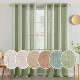 1 x RAW Customer Returns MIULEE Curtains with eyelets voile curtain short modern linen look semi-transparent for living room bedroom children s room room divider sliding curtain set of 2 green 175 x 140 cm HxW  - RRP €40.29