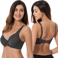 1 x RAW Customer Returns Curve Muse Plus Size Minimizer Underwire Unlined Bra with Embroidered Lace - 3 Pack-Navy,White,Slate-90D - RRP €49.4