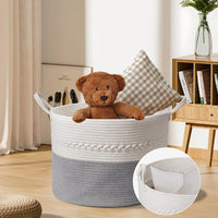 1 x Brand New CHFLAME Laundry Basket Woven 3 Compartments Laundry Basket with Handle Twist Pattern Large Foldable Laundry Collector for Children s Room, Bedroom, Basket Storage Cotton White and Grey, 50 x 33 cm-54L - RRP €32.99