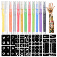 1 x RAW Customer Returns Tattoo Pens Children, 12 Temporary Tattoo Pens for the Skin with 4 Tattoo Stencils 104 Patterns Tattoo Pens for Children Adults Halloween Christmas Party ZYH2304001KIT - RRP €9.91