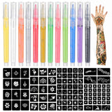 1 x RAW Customer Returns Tattoo Pens Children, 12 Temporary Tattoo Pens for the Skin with 4 Tattoo Stencils 104 Patterns Tattoo Pens for Children Adults Halloween Christmas Party ZYH2304001KIT - RRP €9.91