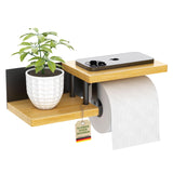 1 x RAW Customer Returns ElbFuchs toilet paper holder wood bamboo GLUE or drilling high-quality toilet paper holder without drilling with shelf black toilet roll holder WC roll holder - RRP €39.95