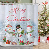 3 x Brand New Ttincceer Merry Christmas Snowman Shower Curtain 180x180cm Cartoon Snowman Snowflake Gift Box Bath Curtain Winter Forest Heavy Snow Bath Curtain with Hooks - RRP €61.2