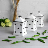 1 x Brand New City to Cottage Handmade Ceramic Jars Set of 3 White and Black Polka Dots 150ml - RRP €53.95