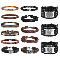 1 x RAW Customer Returns Adramata 14Pcs Bracelet Men Leather Viking Bracelet Men Punk Bracelet Vintage Gothic Wolf Tree of Life Bracelets Men Viking Jewelry Set Leather Bracelet Men Women - RRP €19.67