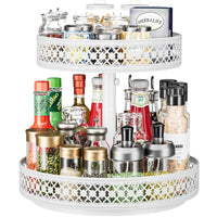 1 x RAW Customer Returns Lazy Susan Organizer 2 Tier Turntable Spice Rack 12 Inch Adjustable Metal Rotating for Cabinet Pantry Kitchen Countertop Dining Table Cupboard Makeup Storage White - RRP €36.99