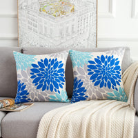 2 x Brand New Cushion cover summer blue and grey dahlia modern sofa cushion throw pillow linen cushion cover decorative couch cushions square soft cushion covers cover for sofa bench bed car 45x45 - RRP €26.2