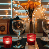 1 x RAW Customer Returns Red Table Centerpiece Votive Candle Holders, Set of 12, Bulk Pack Tealight Holders with Gold Rim, Glass Tealight Candle Holders for Christmas, Holiday and Dating Decoration - RRP €20.68