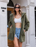 1 x RAW Customer Returns Beyove women s coat plush jacket teddy oversized winter coat woman hoodie warm cardigan hooded jacket with pockets winter jacket army green M - RRP €31.61