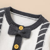 1 x Brand New Borlai Newborn Baby Boy Knitted Romper Long Sleeve Bow Tie and Warm Sweater Set for Winter 0-18M - RRP €22.8