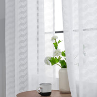 1 x Brand New FMFUNCTEX Light Beige Transparent Curtain with Eyelets Geometric Pattern Woven Modern Eyelet Curtain Translucent Decorative Curtain for Bedroom Living Room Children s Room 2 Pieces 132 x 245 cm W x H  - RRP €23.18